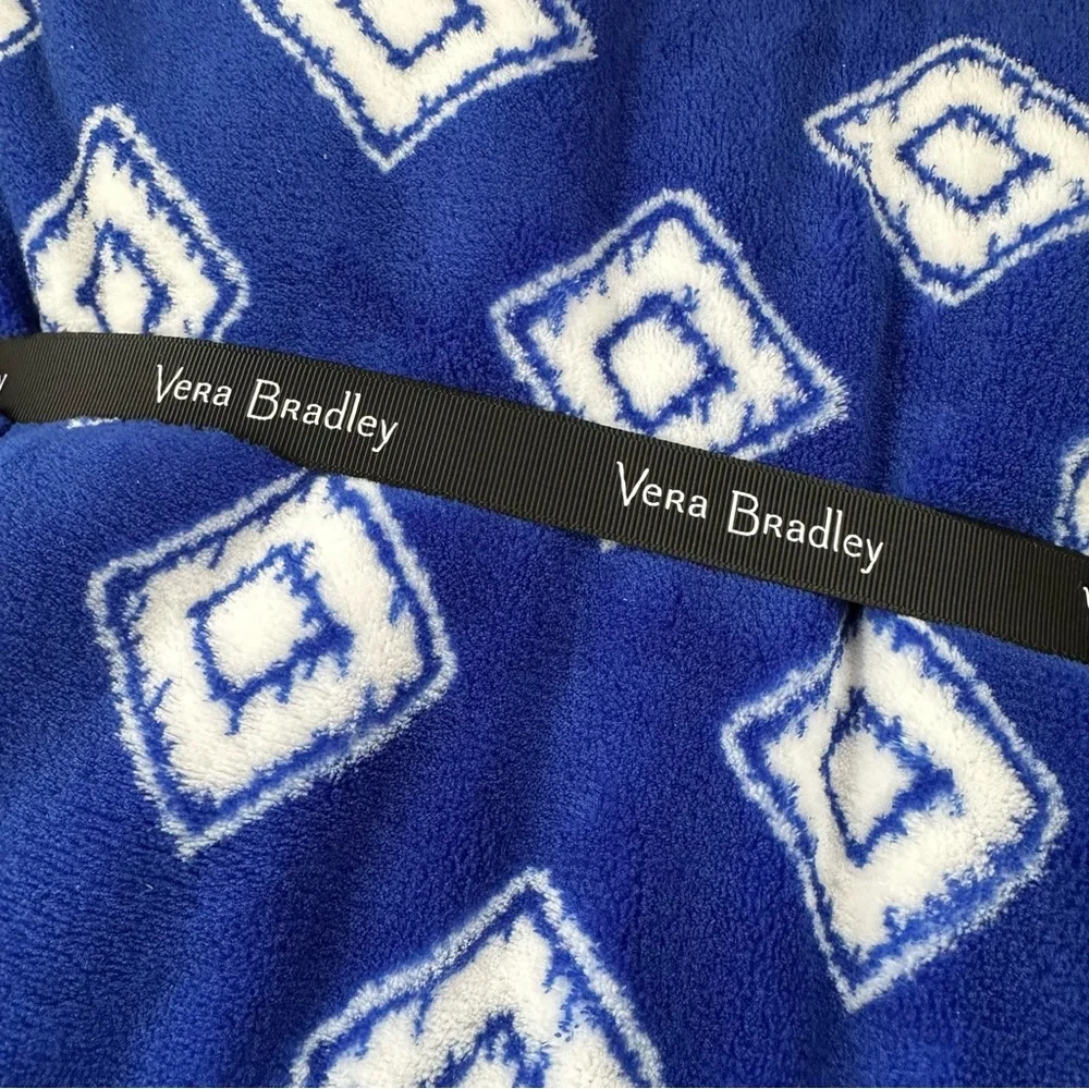 Vera Bradley Oversized Throw Royal Blue White Blanket Geo‎ Fleece 94” X 66” NWT
